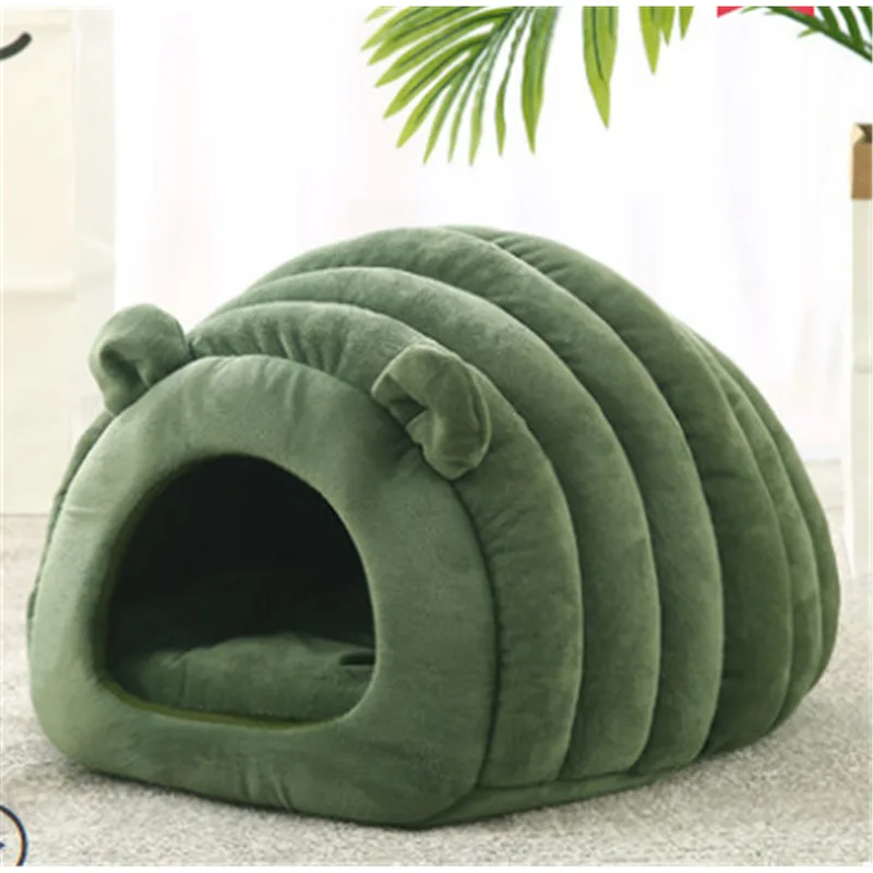 Moss green cat cave bed with little ears