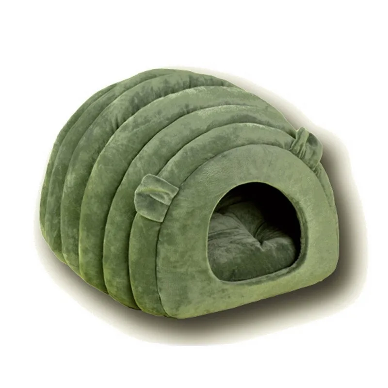 Moss green cat cave bed from the side