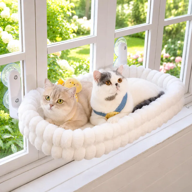Two cats in the cream Cloud Cat Window Perch on a window