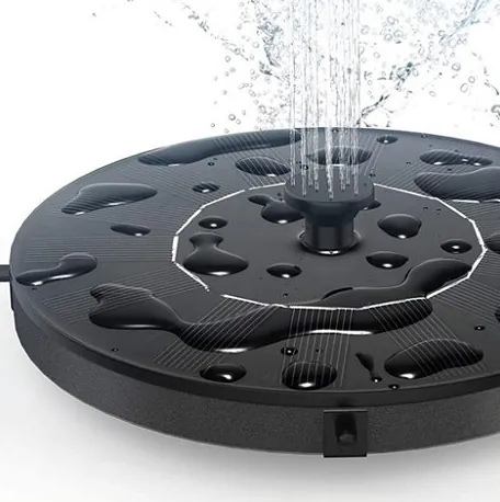 Black round floating Solar Bird Bath Fountain spraying water