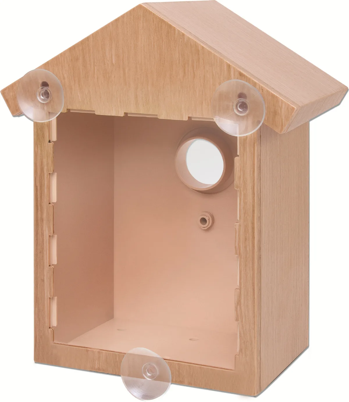 Window Nest Box from the back, showing the open viewing side and suction cups